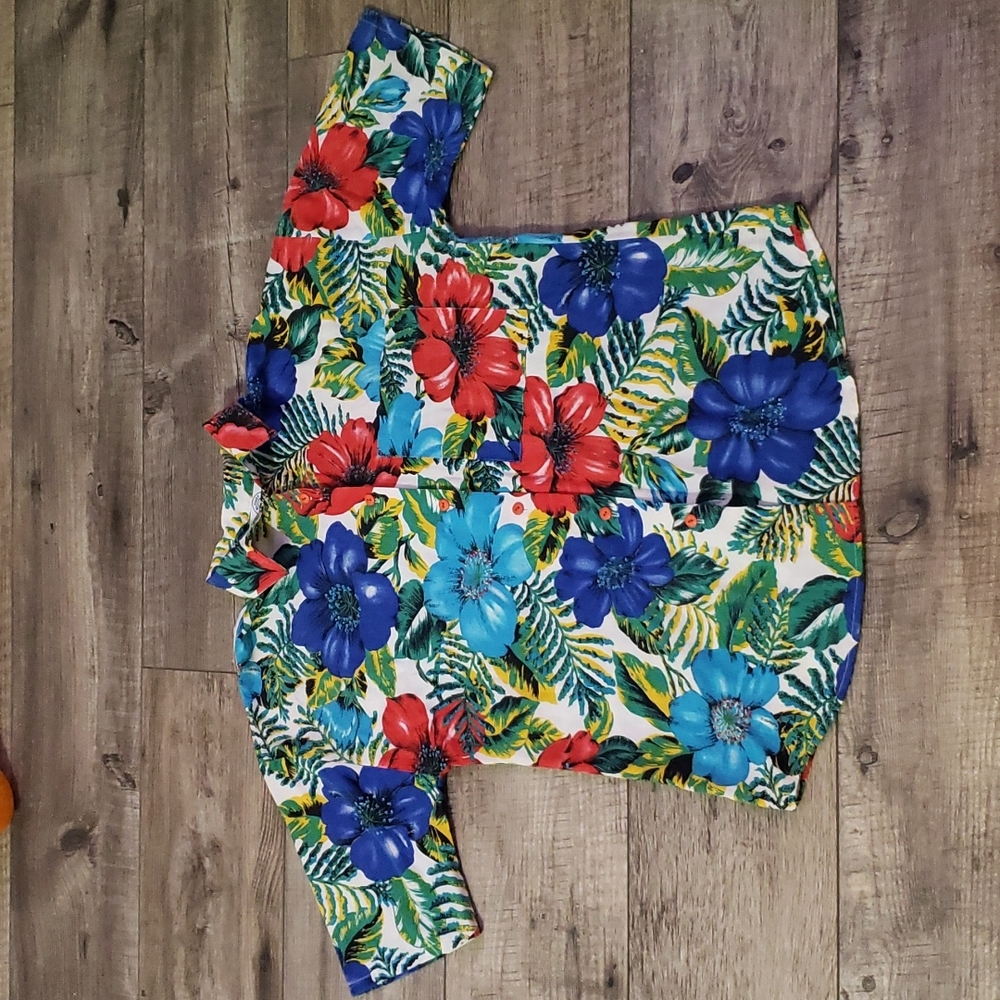 Vintage 80s Hawaiian shirt blouse multicolor floral